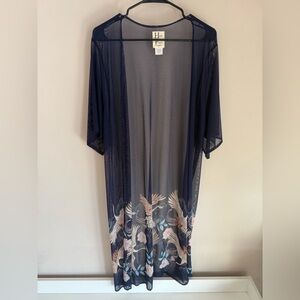 Haute Project Los Angeles Navy Crane Floral Sheer Kimono Cardigan Top L
